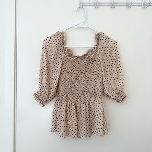 Max Studio Puff Sleeve Smocked Polka Dot Blouse Light Pink Nude